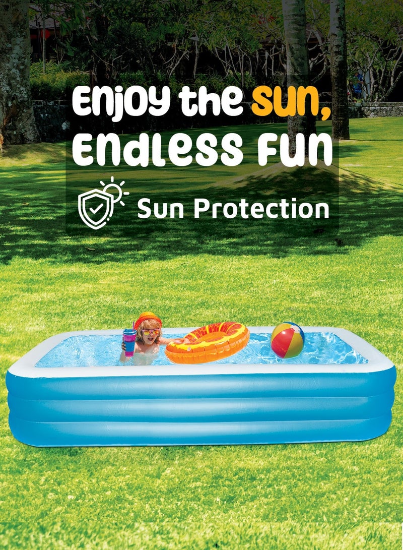 جرين ليون مسبح قابل للنفخ للأطفال والكبار، يتسع لـ 5-7 أشخاص، سعة ماء 880 لتر، مسبح خارجي في الحديقة الخلفية، بأبعاد 260x165x60 سم، مع حماية من الشمس، مثالي لحفلات المياه الصيفية في الحديقة الخلفية. - Image 2